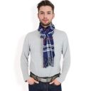 Blue Men's Classic Plaid Patterned Scarf with Fringed Edges Soft Lightweight Winter Accessory for Timeless Style