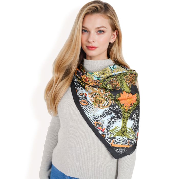 Women's Floral Paisley Satin Silk Scarf with Vibrant Prints and Elegant Square Design