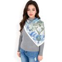 Blue Women's Floral Paisley Satin Silk Scarf with Vibrant Prints and Elegant Square Design