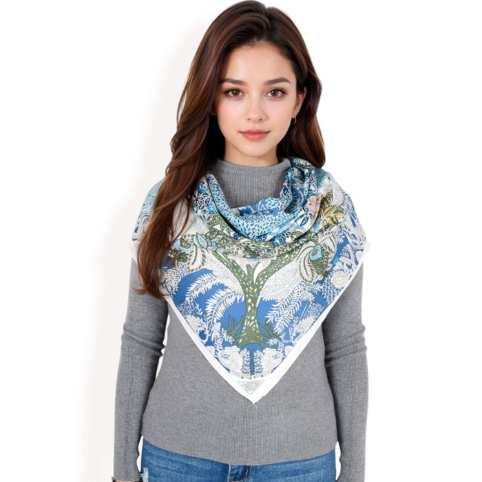 Women's Floral Paisley Satin Silk Scarf with Vibrant Prints and Elegant Square Design