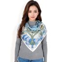 Blue Women's Floral Paisley Satin Silk Scarf with Vibrant Prints and Elegant Square Design