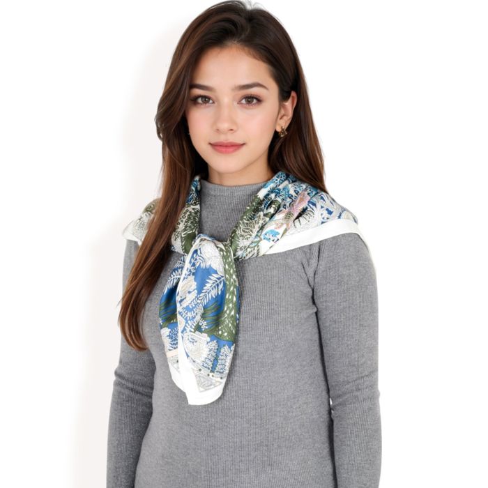 Women's Floral Paisley Satin Silk Scarf with Vibrant Prints and Elegant Square Design