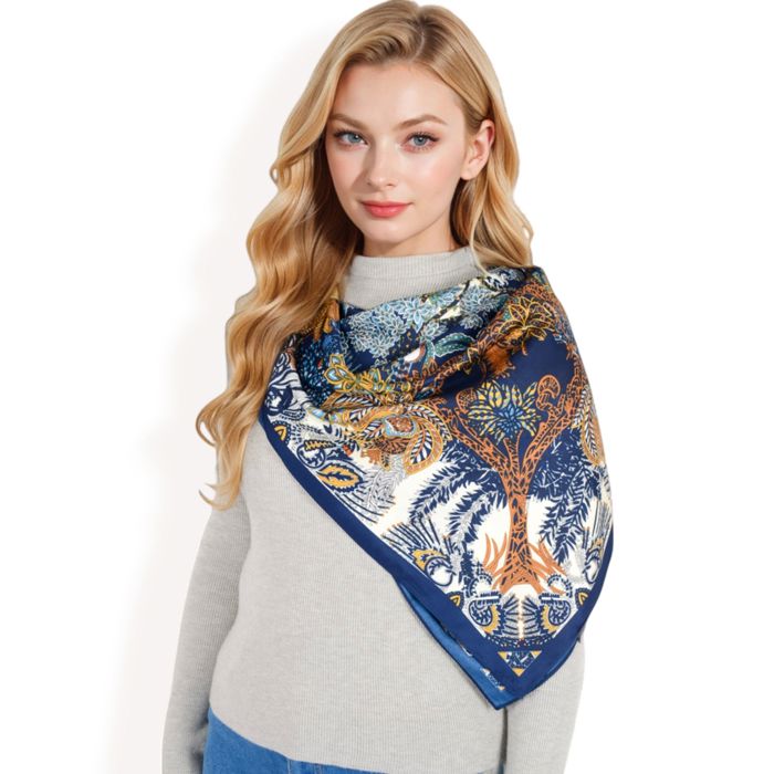 Women's Floral Paisley Satin Silk Scarf with Vibrant Prints and Elegant Square Design