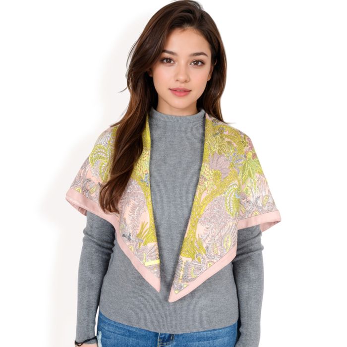 Women's Floral Paisley Satin Silk Scarf with Vibrant Prints and Elegant Square Design