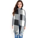 Black Women's Oversized Plaid Blanket Scarf with Fringe Trim and Soft Textured Fabric