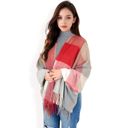 Red Women's Oversized Plaid Blanket Scarf with Fringe Trim and Soft Textured Fabric