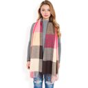 Pink Women's Oversized Plaid Blanket Scarf with Fringe Trim and Soft Textured Fabric