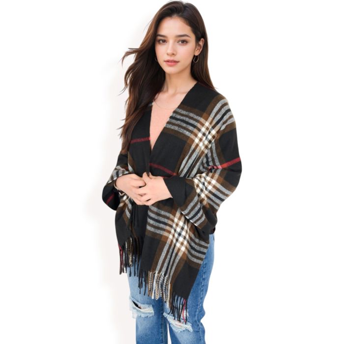 Women's Plaid Pattern Scarf with Fringed Edges and Soft Lightweight Material for Year-Round Use