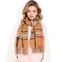 Multi Women's Plaid Pattern Scarf with Fringed Edges and Soft Lightweight Material for Year-Round Use