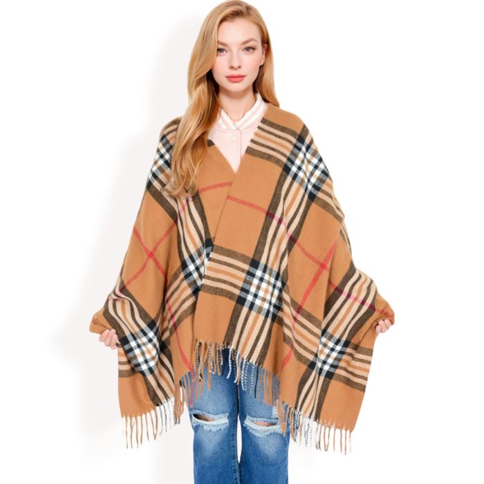 Women's Plaid Pattern Scarf with Fringed Edges and Soft Lightweight Material for Year-Round Use