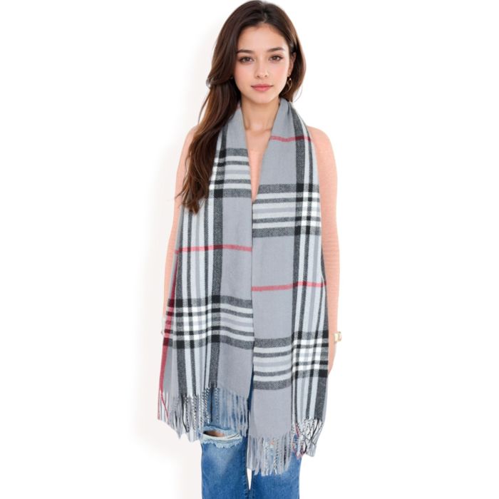 Women's Plaid Pattern Scarf with Fringed Edges and Soft Lightweight Material for Year-Round Use