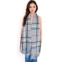 Gray Women's Plaid Pattern Scarf with Fringed Edges and Soft Lightweight Material for Year-Round Use