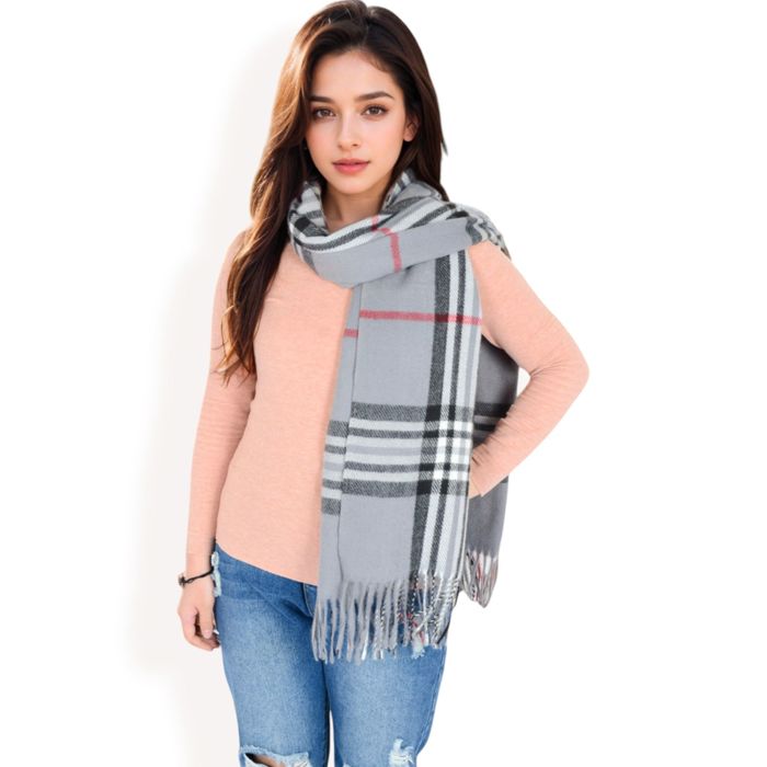 Women's Plaid Pattern Scarf with Fringed Edges and Soft Lightweight Material for Year-Round Use