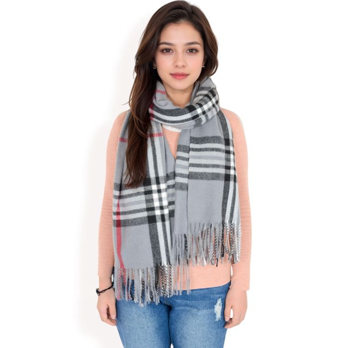 Women's Plaid Pattern Scarf with Fringed Edges and Soft Lightweight Material for Year-Round Use