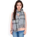 Gray Women's Plaid Pattern Scarf with Fringed Edges and Soft Lightweight Material for Year-Round Use