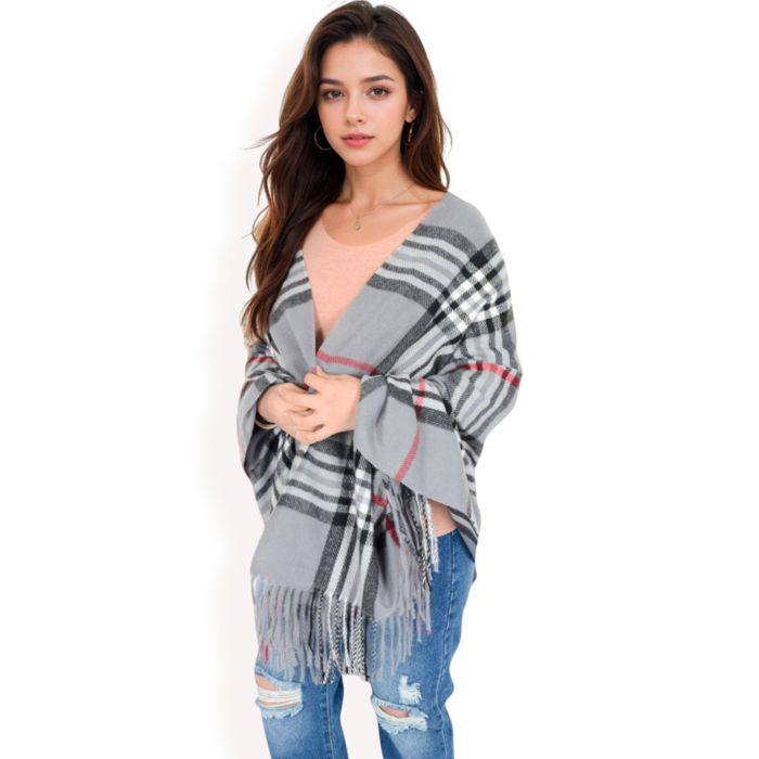 Women's Plaid Pattern Scarf with Fringed Edges and Soft Lightweight Material for Year-Round Use