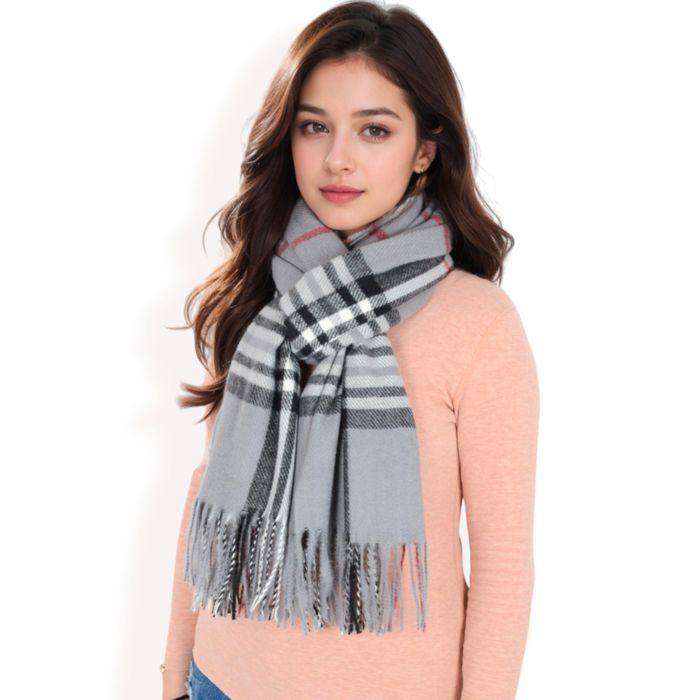 Women's Plaid Pattern Scarf with Fringed Edges and Soft Lightweight Material for Year-Round Use