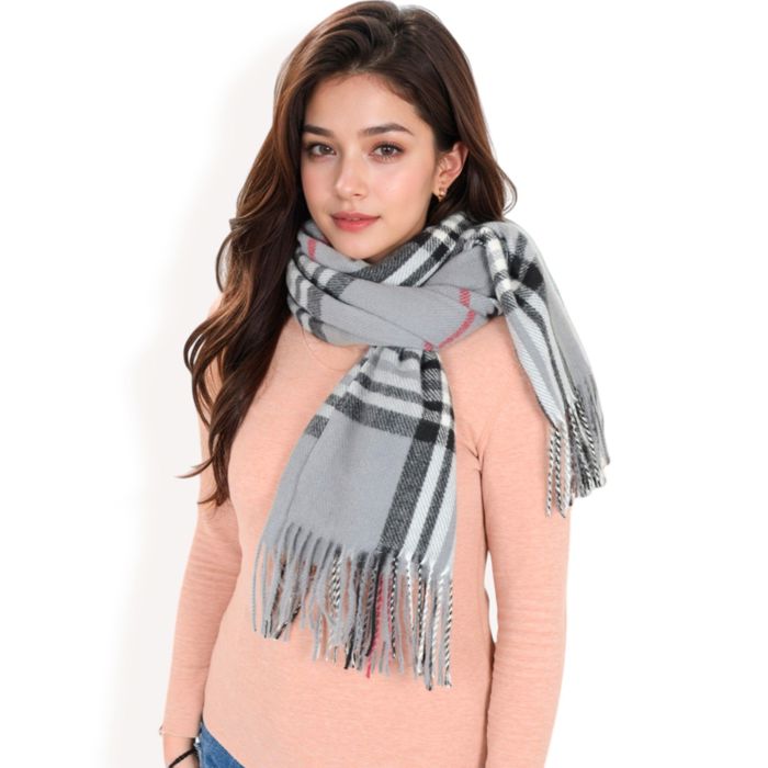 Women's Plaid Pattern Scarf with Fringed Edges and Soft Lightweight Material for Year-Round Use