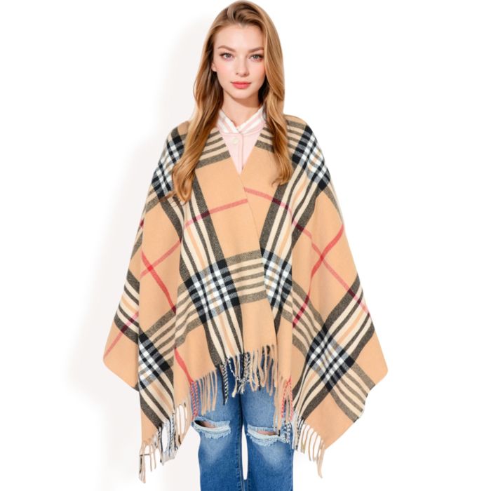 Women's Plaid Pattern Scarf with Fringed Edges and Soft Lightweight Material for Year-Round Use