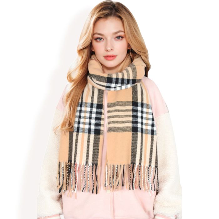 Women's Plaid Pattern Scarf with Fringed Edges and Soft Lightweight Material for Year-Round Use