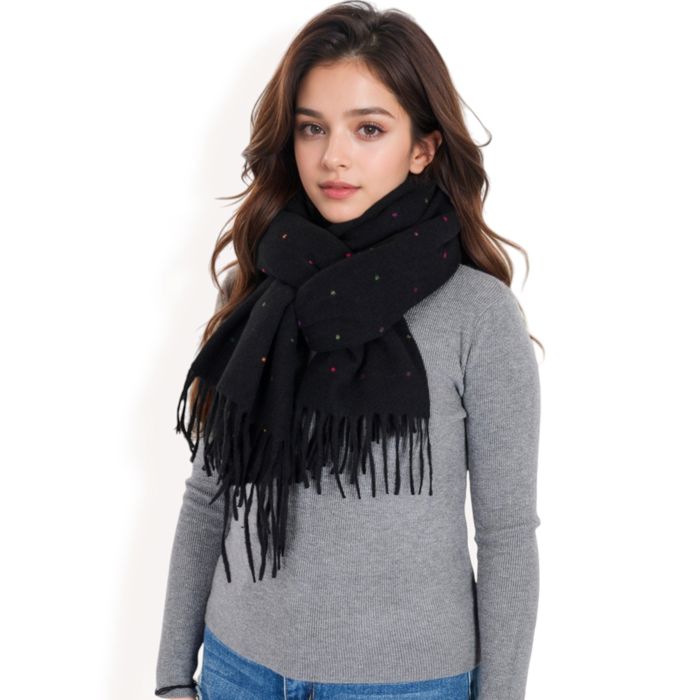 Women's Cashmere-Like Polka Dot Fringe Scarf with Soft Fabric and Lightweight Warmth