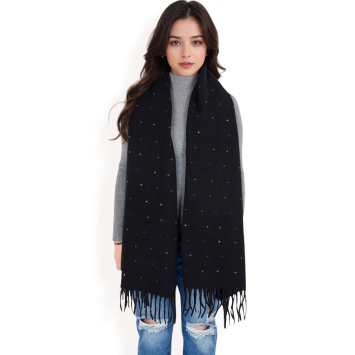 Women's Cashmere-Like Polka Dot Fringe Scarf with Soft Fabric and Lightweight Warmth