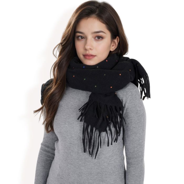 Women's Cashmere-Like Polka Dot Fringe Scarf with Soft Fabric and Lightweight Warmth