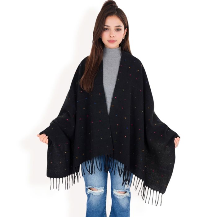 Women's Cashmere-Like Polka Dot Fringe Scarf with Soft Fabric and Lightweight Warmth