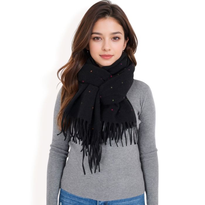 Women's Cashmere-Like Polka Dot Fringe Scarf with Soft Fabric and Lightweight Warmth