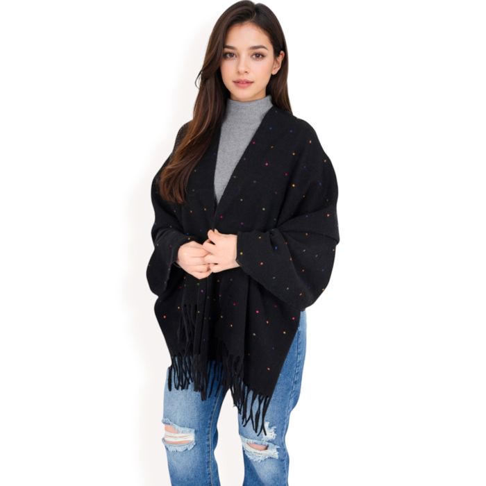 Women's Cashmere-Like Polka Dot Fringe Scarf with Soft Fabric and Lightweight Warmth