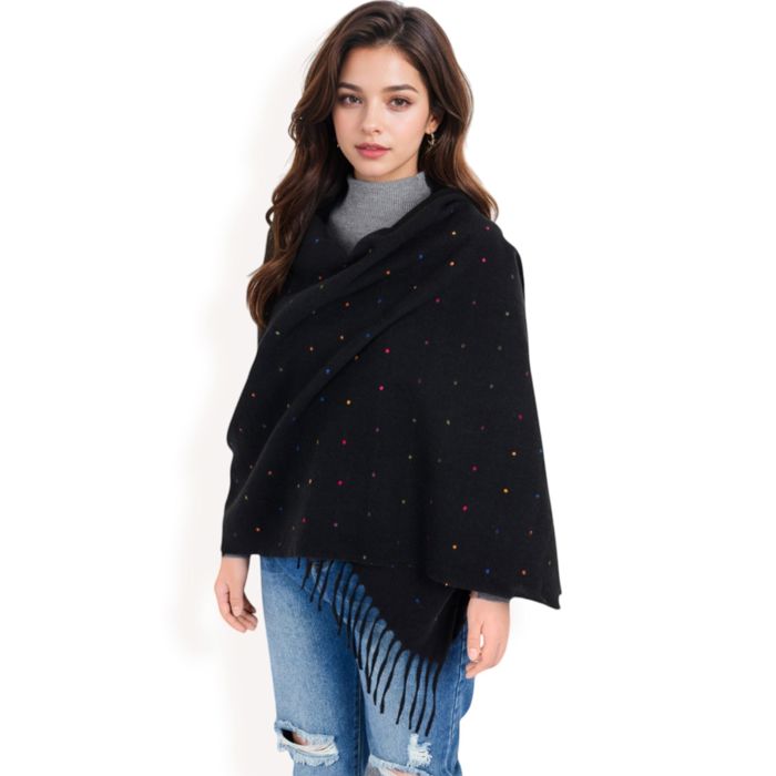 Women's Cashmere-Like Polka Dot Fringe Scarf with Soft Fabric and Lightweight Warmth