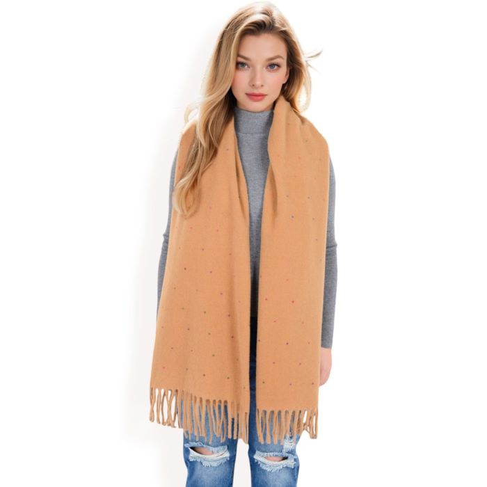 Women's Cashmere-Like Polka Dot Fringe Scarf with Soft Fabric and Lightweight Warmth