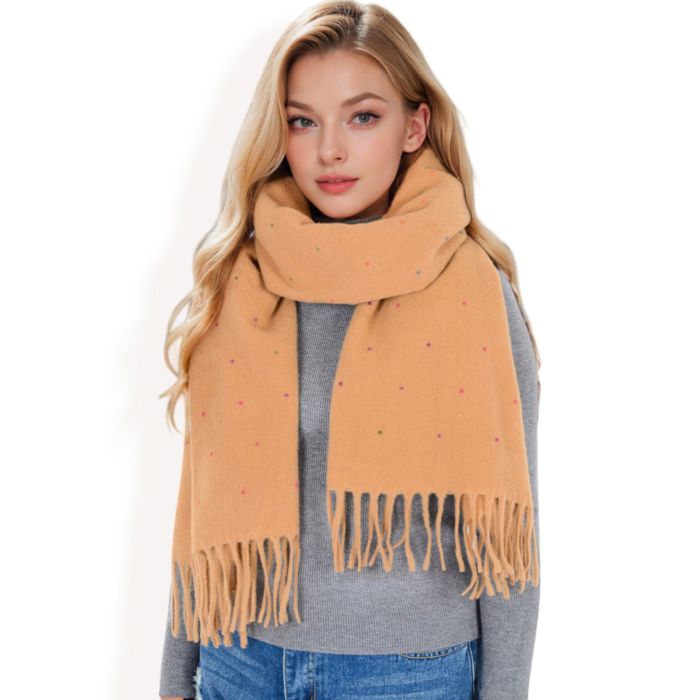 Women's Cashmere-Like Polka Dot Fringe Scarf with Soft Fabric and Lightweight Warmth