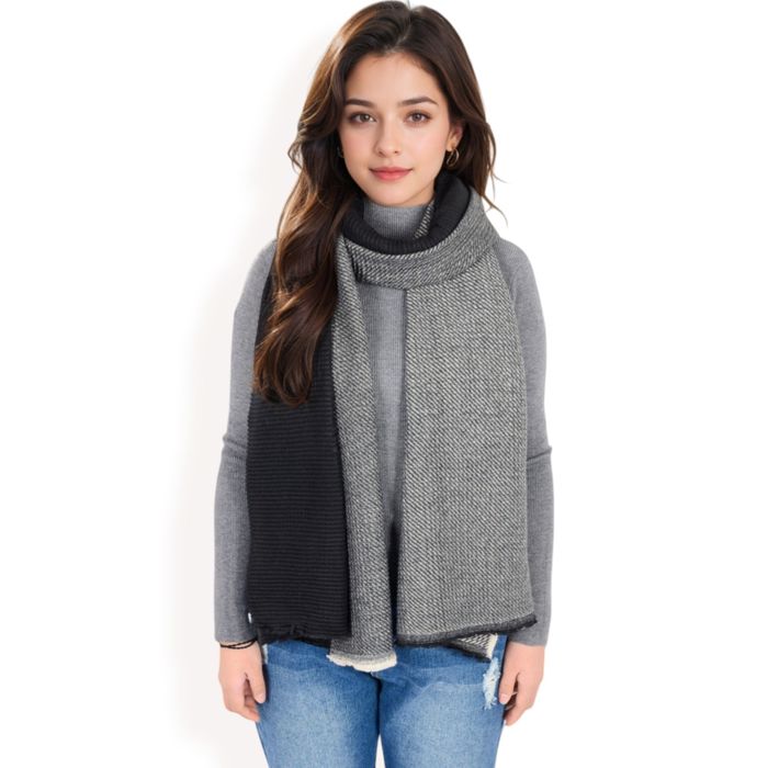 Women's Color Block Knitted Scarf with Gradient Design and Soft Warm Fabric