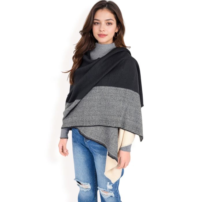 Women's Color Block Knitted Scarf with Gradient Design and Soft Warm Fabric