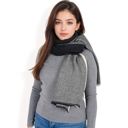 Gray Women's Color Block Knitted Scarf with Gradient Design and Soft Warm Fabric