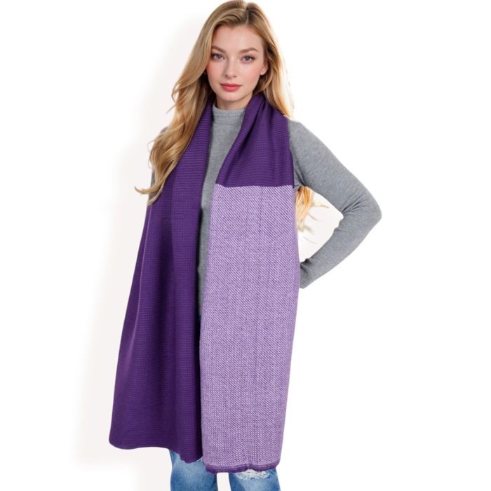 Women's Color Block Knitted Scarf with Gradient Design and Soft Warm Fabric