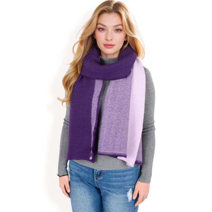 Women's Color Block Knitted Scarf with Gradient Design and Soft Warm Fabric