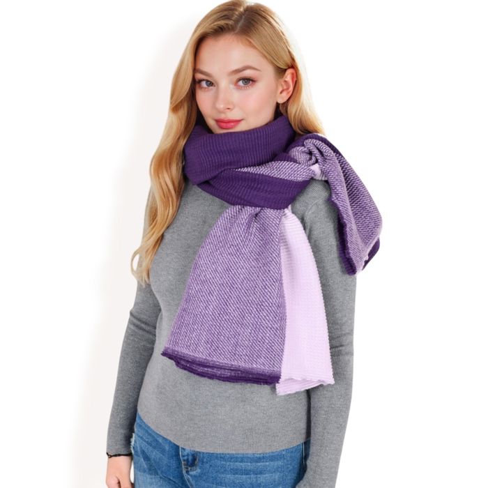 Women's Color Block Knitted Scarf with Gradient Design and Soft Warm Fabric