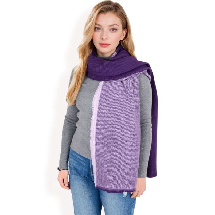 Women's Color Block Knitted Scarf with Gradient Design and Soft Warm Fabric