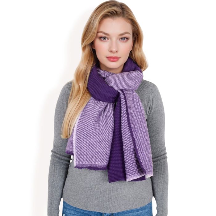 Women's Color Block Knitted Scarf with Gradient Design and Soft Warm Fabric