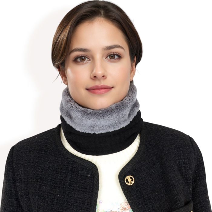 Women's Ribbed Knit Neck Warmer with Fleece Lining for Winter Warmth and Comfort