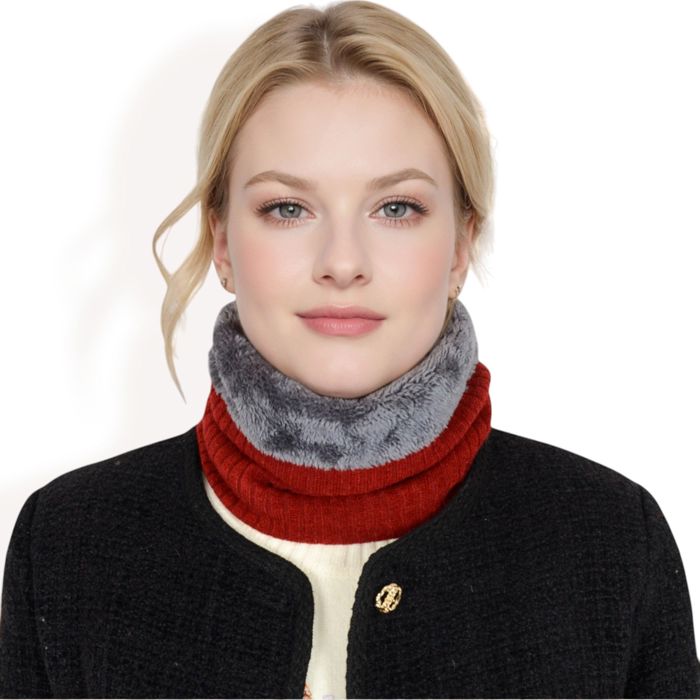 Women's Ribbed Knit Neck Warmer with Fleece Lining for Winter Warmth and Comfort