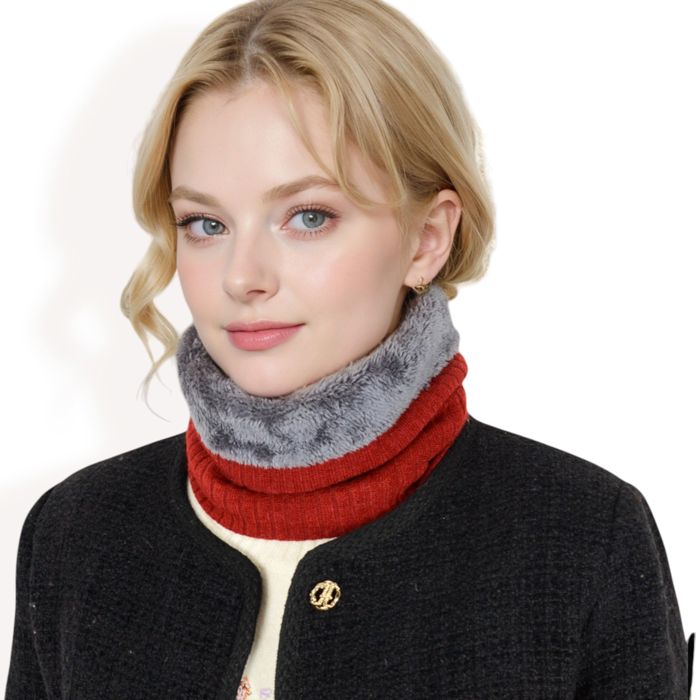 Women's Ribbed Knit Neck Warmer with Fleece Lining for Winter Warmth and Comfort