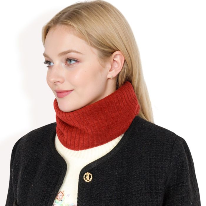 Women's Ribbed Knit Neck Warmer with Fleece Lining for Winter Warmth and Comfort