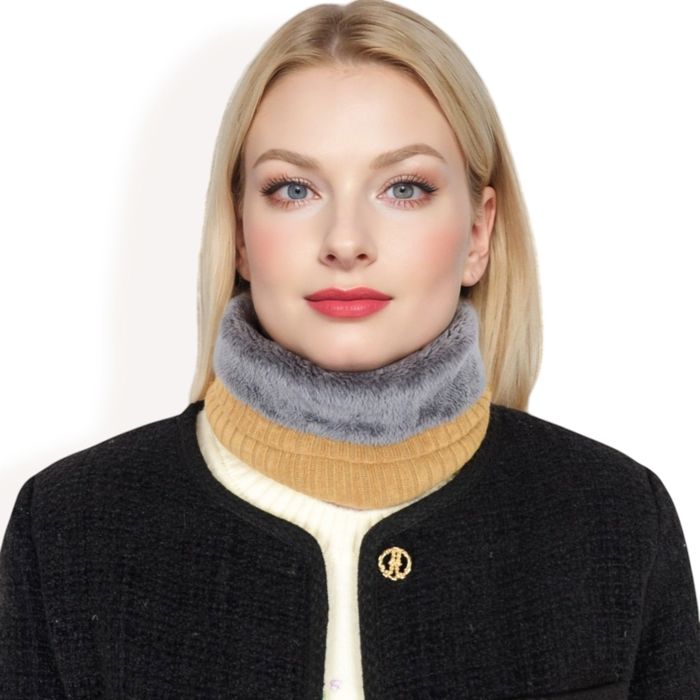 Women's Ribbed Knit Neck Warmer with Fleece Lining for Winter Warmth and Comfort