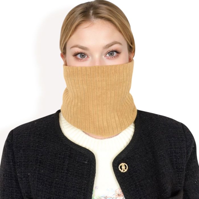 Women's Ribbed Knit Neck Warmer with Fleece Lining for Winter Warmth and Comfort