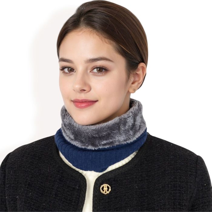 Women's Ribbed Knit Neck Warmer with Fleece Lining for Winter Warmth and Comfort