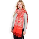 Red Women's Floral Mandala Embroidered Scarf with Fringed Edges and Lightweight Fabric