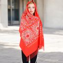 Red Women's Floral Mandala Embroidered Scarf with Fringed Edges and Lightweight Fabric